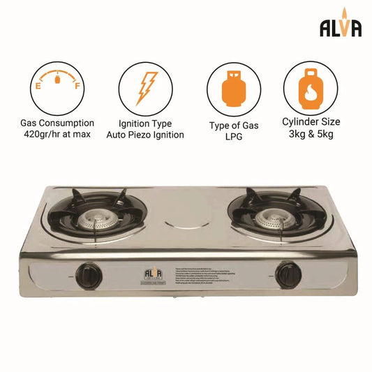 Alva Stainless Steel 2 Plate Gas Stove