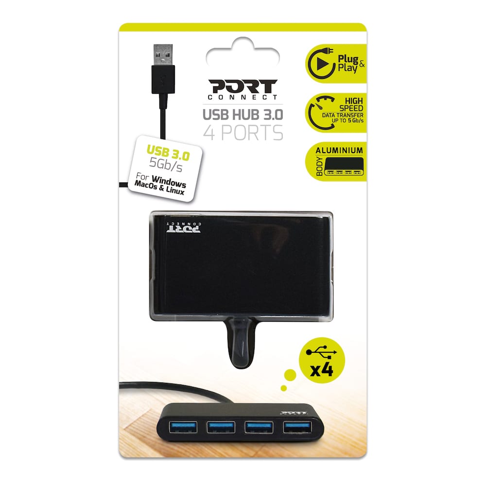 Port USB3.0 to 4 x USB3.0 5Gbps 4 Port Hub – Black