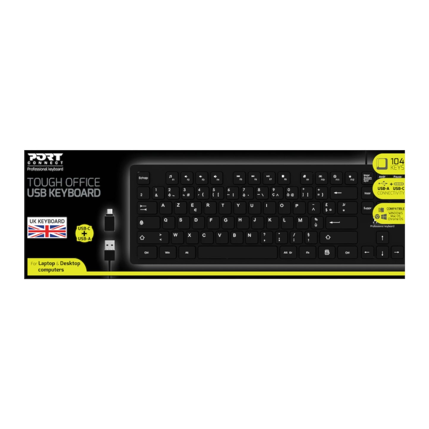 Port Connect Tough Office USB Keyboard – Black
