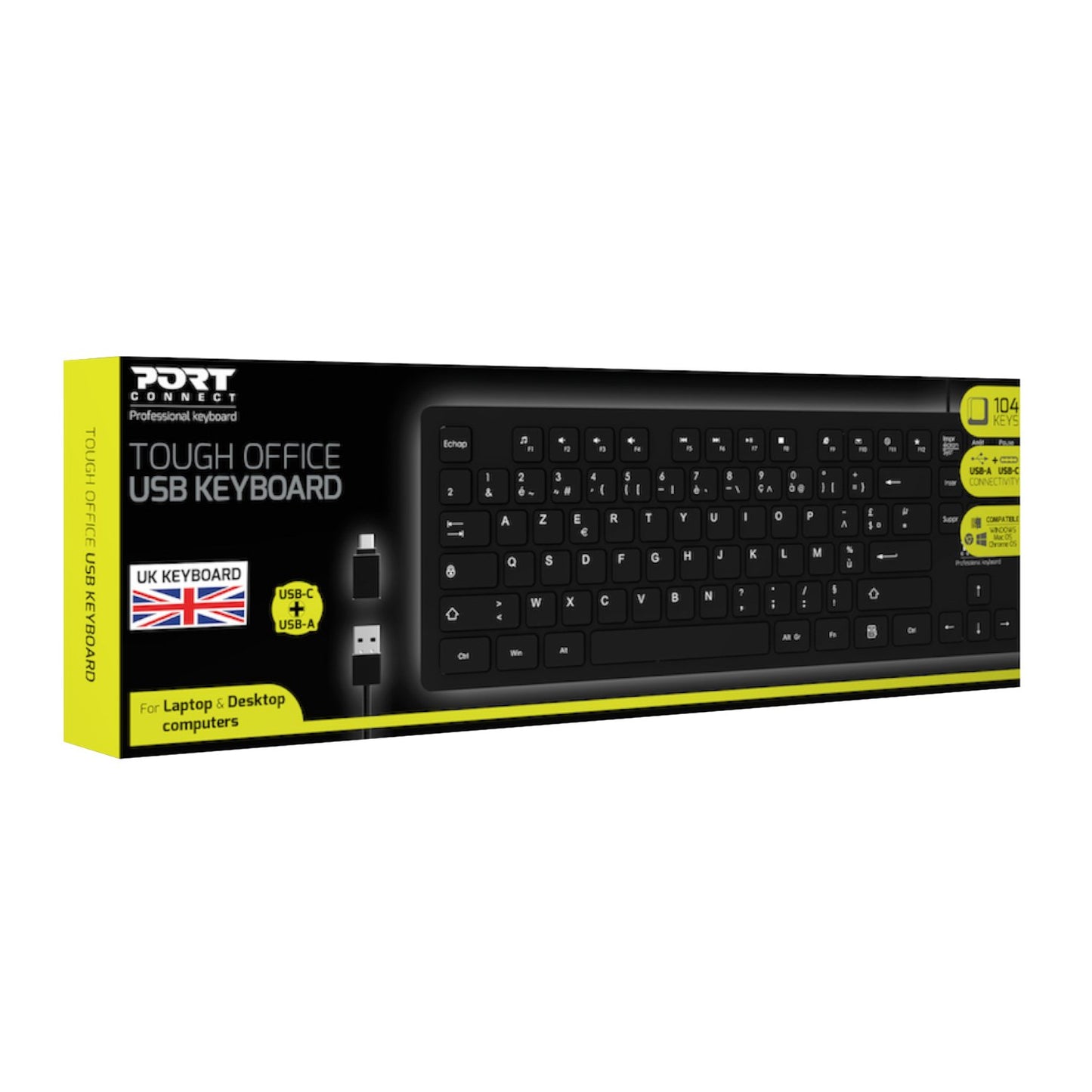 Port Connect Tough Office USB Keyboard – Black