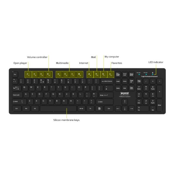 Port Connect Tough Office USB Keyboard – Black