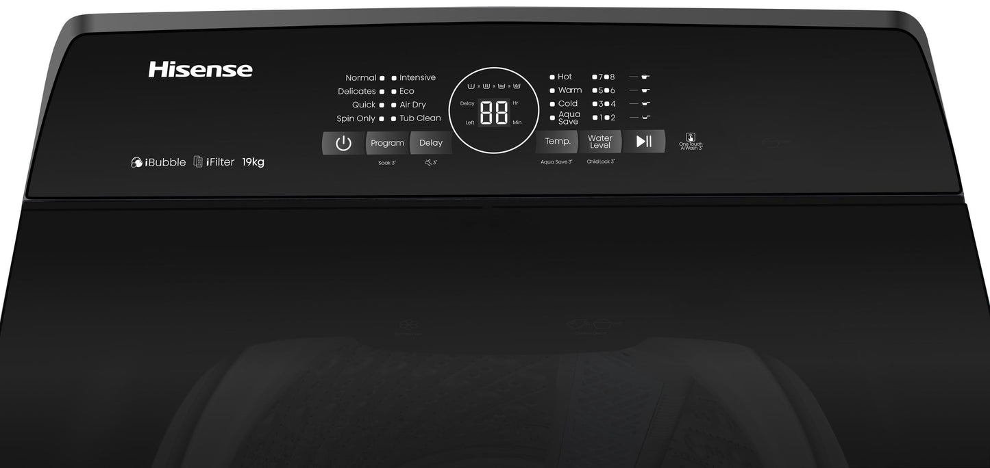 Hisense 18Kg Top Loader Washing Machine Black