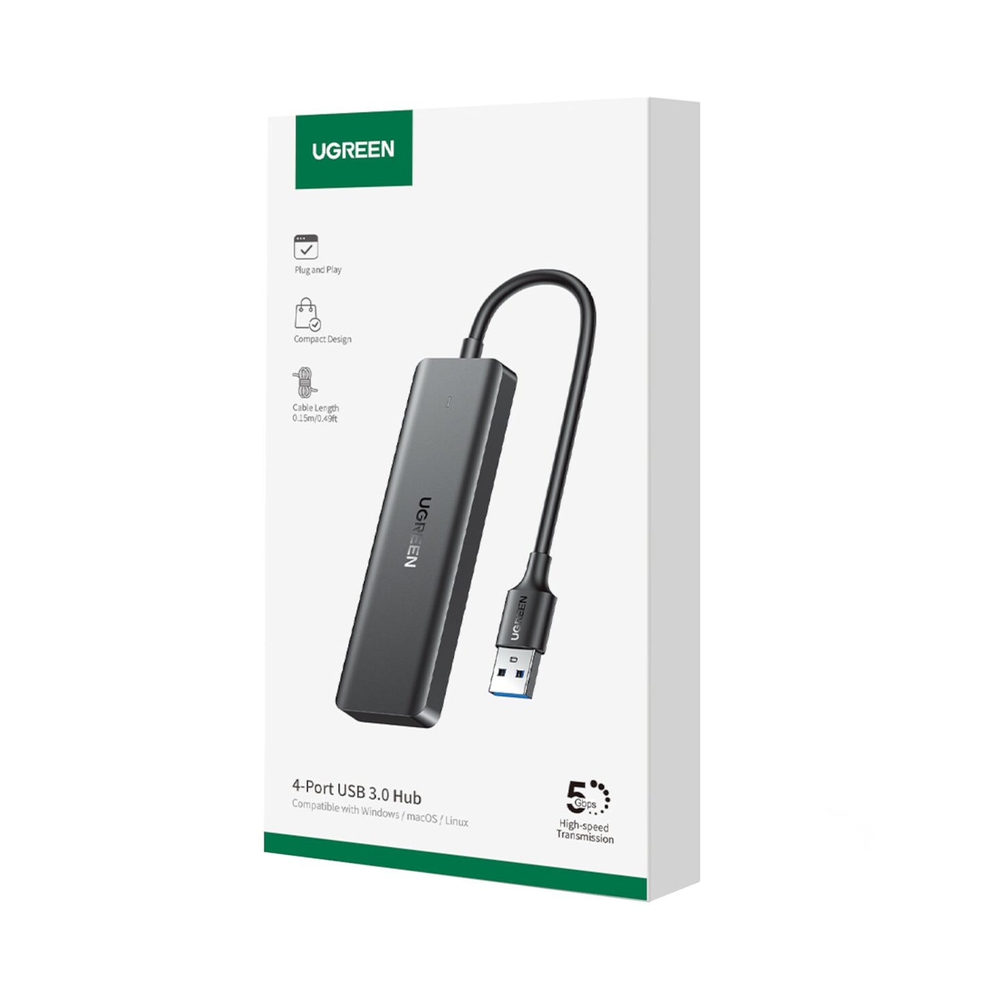 UGREEN 4-in-1 USB 3.0 Hub – High-Speed 5Gbps Data Transfer – Grey
