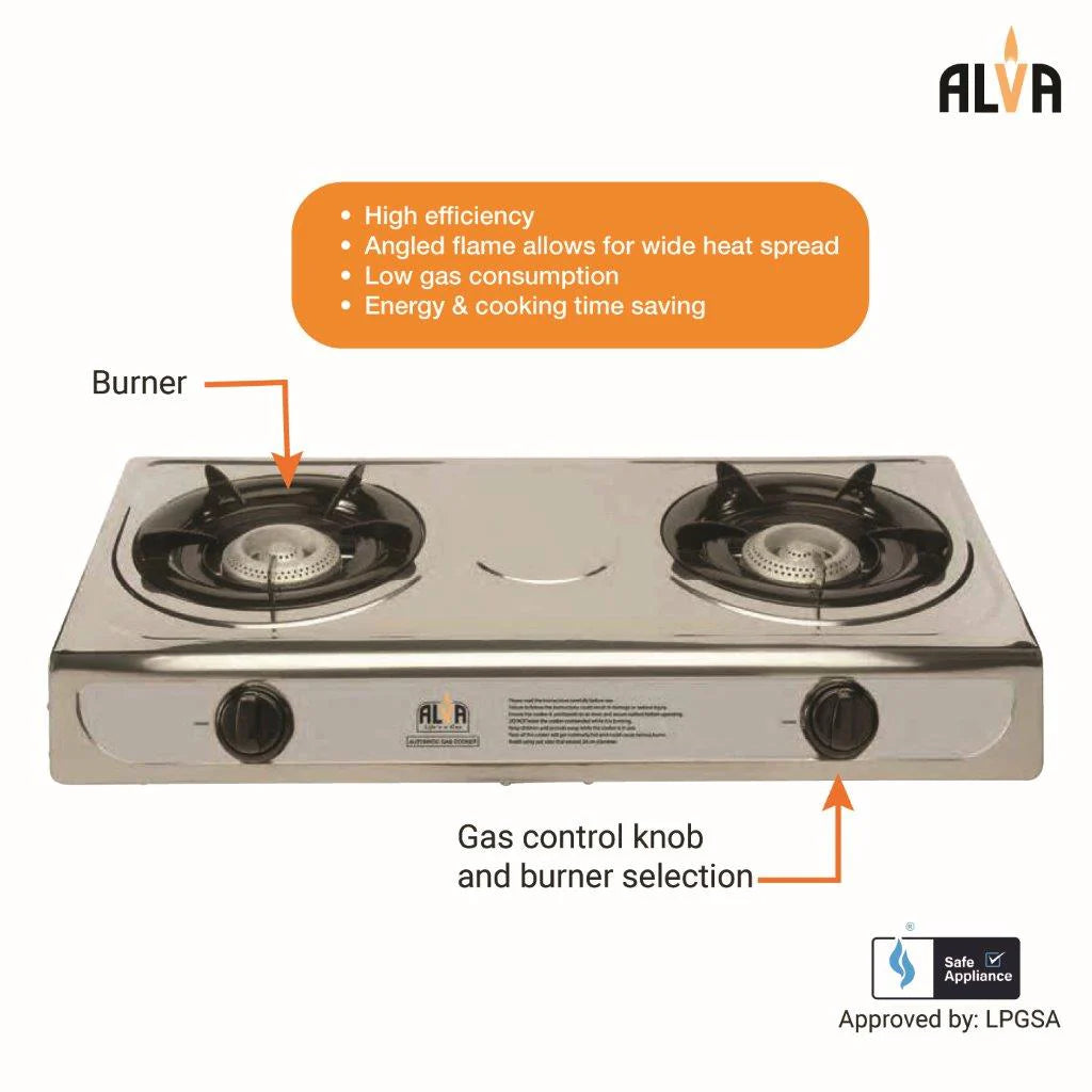 Alva Stainless Steel 2 Plate Gas Stove