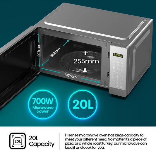 Hisense 20 Litre Silver Digital Microwave Oven