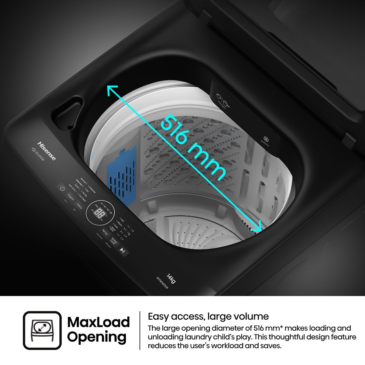 Hisense 14Kg Premium Black Top Loader